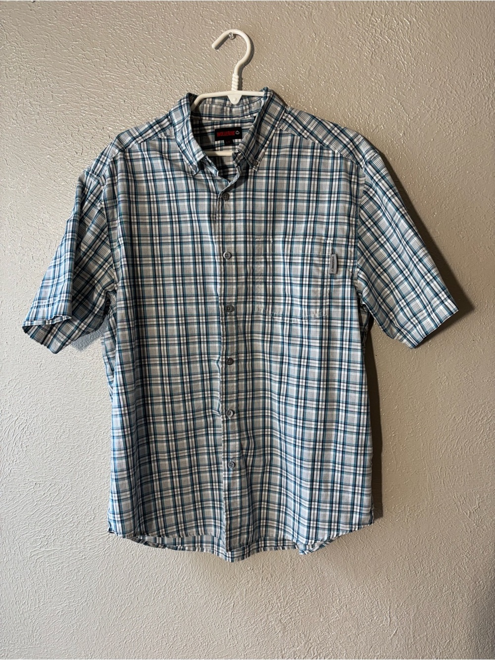 Wolverine Teal Plaid Button-front  Shirt  Large Outdoor Casual